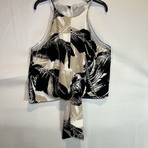 Tyche Sz Medium Halter Top Fit Black Brown Leaf Print Shoulder Straps Sleeveless